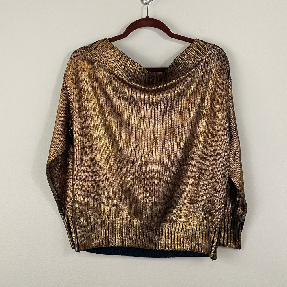 Superdown Marla Sweater Copper Metallic Off the Shoulders Pullover Size Medium - Picture 3 of 7